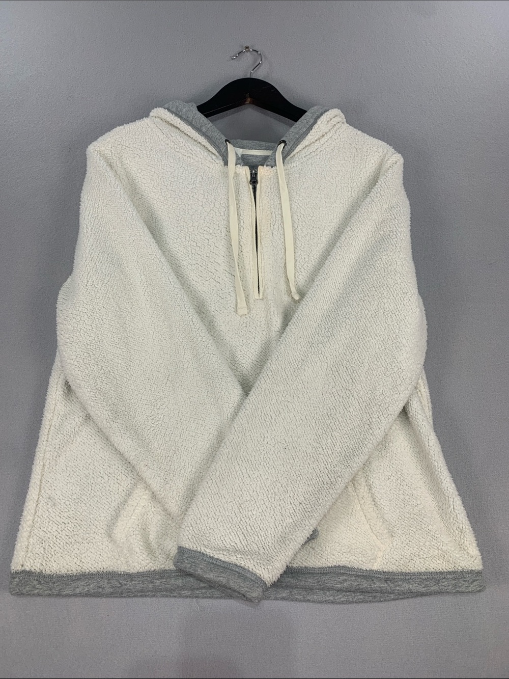Old Navy Cream Sherpa Zip Hoodie with Gray Trim
